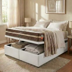 Colchão Queen Lisboa D28 + Base Box Baú Corino Branco – ECOTEC + ALTO NÍVEL CAMAS E COLCHÕES