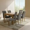 Mesa Athenas 180 Amêndoa Clean com 6 Cadeiras Sophia Veludo Cinza Grafite – LOPAS + WM DECOR