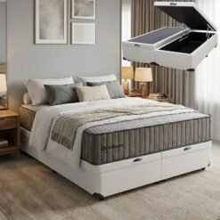 Colchão Queen Exclusive Foam HR33 + Base Box Baú Corino Branco – ORTOBOM + ALTO NÍVEL CAMAS E COLCHÕES