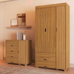 Guarda-Roupa 3 Portas + Cômoda 4 Gavetas com Sapateira Bela Nature - MADEC MÓVEIS