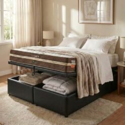 Colchão Queen Lisboa D28 + Base Box Baú Corino Preto – ECOTEC + ALTO NÍVEL CAMAS E COLCHÕES