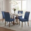 Mesa Pedro 120 Mel/Off White com 4 Cadeiras Sophia Veludo Azul – ART ASSENTOS + WM DECOR