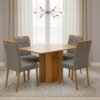 Mesa Recife 120 Cinamomo Laminado com 4 Cadeiras Sophia Linho Cinza Grafite 206 – CEL MÓVEIS + WM DECOR