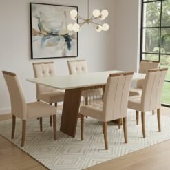 Mesa Damiana BA56 160 Canela/Off White com 6 Cadeiras Sophia Veludo Bege – KAPPESBERG + WM DECOR