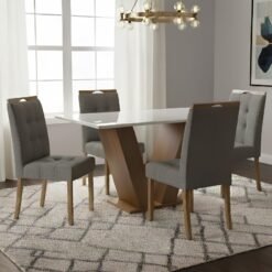 Mesa Classic 120 Cinamomo/Off White com 4 Cadeiras Sophia Linho Cinza Grafite 206 – CEL MÓVEIS + WM DECOR