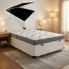 Colchão Casal Light D33 + Base Box Baú Corino Branco - ORTOBOM + ALTO NÍVEL CAMAS E COLCHÕES