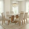 Mesa Sintonia (Tampo Maxi) 170 Amêndoa Clean/Off White com 6 Cadeiras Sophia Linho Bege 200 – LOPAS + WM DECOR
