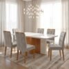Mesa Astrid (Tampo Maxi) 170 Amêndoa Clean/Off White com 6 Cadeiras Sophia Veludo Bege – LOPAS + WM DECOR