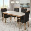 Mesa Alegra 120 Cinamomo/Off White com 4 Cadeiras Sophia Linho Cinza Grafite 206 – JCM MOVELARIA + WM DECOR