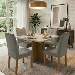 Mesa Salinas/Helô/Los Angeles 90 Cinamomo/Off White com 4 Cadeiras Sophia Linho Cinza Grafite 206 – CEL MÓVEIS + WM DECO