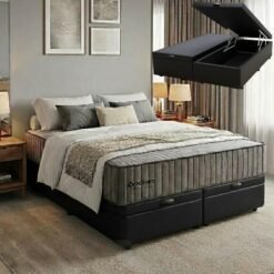 Colchão Queen Exclusive Foam HR33 + Base Box Baú Corino Preto – ORTOBOM + ALTO NÍVEL CAMAS E COLCHÕES