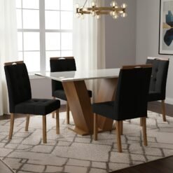 Mesa Classic 120 Cinamomo/Off White com 4 Cadeiras Sophia Veludo Preto – CEL MÓVEIS + WM DECOR