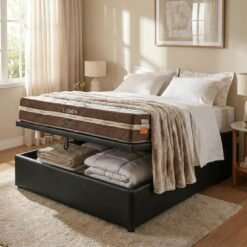 Colchão Casal Lisboa D28 + Base Box Baú Corino Preto – ECOTEC + ALTO NÍVEL CAMAS E COLCHÕES