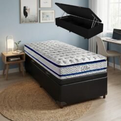 Colchão Solteiro Blue D33 + Base Box Baú Corino Preto – PAROPAS + ALTO NÍVEL CAMAS E COLCHÕES
