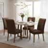 Mesa Pedro 90 Mel/Off White com 4 Cadeiras Sophia Veludo Marrom – ART ASSENTOS + WM DECOR