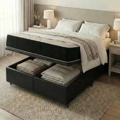 Colchão Queen Premium D45 + Base Box Baú Corino Preto – ECOTEC + ALTO NÍVEL CAMAS E COLCHÕES