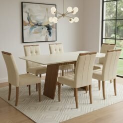 Mesa Damiana BA56 160 Canela/Off White com 6 Cadeiras Sophia Linho Bege 200 – KAPPESBERG + WM DECOR