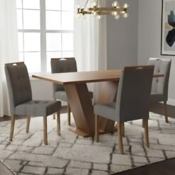 Mesa Classic 120 Cinamomo Laminado com 4 Cadeiras Sophia Linho Cinza Grafite 206 – CEL MÓVEIS + WM DECOR