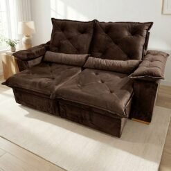 Sofá Retrátil e Reclinável Porto Madero/Brasão 2,00 m Veludo Marrom - IMPERIAL DECOR