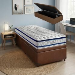 Colchão Solteiro Blue D33 + Base Box Baú Corino Marrom – PAROPAS/BIOSTAR