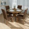 Mesa Redonda Simpatia 108 Cinamomo com 4 Cadeiras Sophia Veludo Marrom – JCM MOVELARIA + WM DECOR