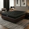 Colchão Queen Pérola Negra D33 + Base Box Simples Corino Marrom – GAZIN COLCHÕES + ALTO NÍVEL CAMAS E COLCHÕES