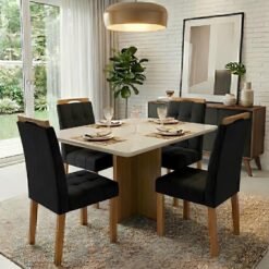 Mesa Salinas/Helô/Los Angeles 120 Cinamomo/Off White com 4 Cadeiras Sophia Veludo Preto – CEL MÓVEIS + WM DECOR