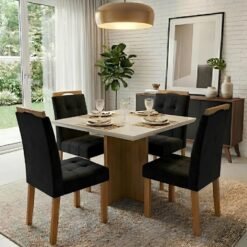 Mesa Salinas/Helô/Los Angeles 90 Cinamomo/Off White com 4 Cadeiras Sophia Veludo Preto – CEL MÓVEIS + WM DECOR