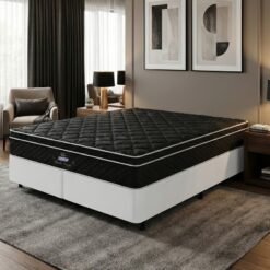 Colchão Queen Pérola Negra D33 + Base Box Simples Corino Branco – GAZIN COLCHÕES + ALTO NÍVEL CAMAS E COLCHÕES