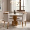 Mesa Redonda Berlim 100 Cinamomo/Off White com 4 Cadeiras Sophia Veludo Bege – CEL MÓVEIS + WM DECOR