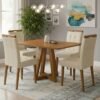 Mesa Alva ME02 120 Canela com 4 Cadeiras Sophia Linho Bege 200 – KAPPESBERG + WM DECOR