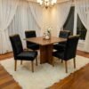 Mesa Salinas 90 (Tampo Dakota s/ vidro) Cinamomo com 4 Cadeiras Sophia Veludo Preto – CEL MÓVEIS + WM DECOR