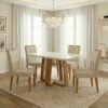 Mesa Sintonia (Tampo Maxi) 120 Amêndoa Clean/Off White com 4 Cadeiras Sophia Linho Bege 200 – LOPAS + WM DECOR