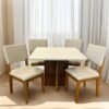 Mesa Salinas 120 Cinamomo/Off White com 4 Cadeiras Pérola Linho Bege – CEL MÓVEIS + DOBUÊ MOVELARIA