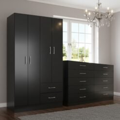 Guarda-Roupa 4 Portas Panamá 4002 + Cômoda 10 Gavetas Caribe Preto – FELLICCI