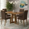 Mesa Alva ME02 120 Canela com 4 Cadeiras Sophia Veludo Marrom – KAPPESBERG + WM DECOR