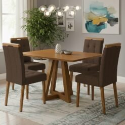 Mesa Alva ME02 120 Canela com 4 Cadeiras Sophia Veludo Marrom – KAPPESBERG + WM DECOR