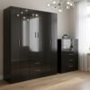 Guarda-Roupa 6 Portas Jamaica 6002 + Cômoda 5 Gavetas Aruba Preto – FELLICCI