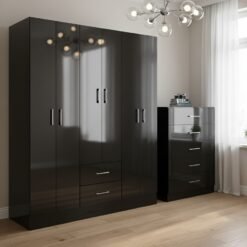 Guarda-Roupa 6 Portas Jamaica 6002 + Cômoda 5 Gavetas Aruba Preto – FELLICCI