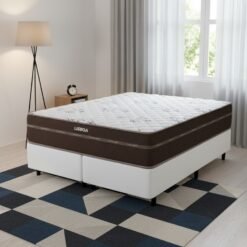Colchão Queen Lisboa 24 cm D28 Molas Ensacadas + Base Simples Corino Branco – ECOTEC + ALTO NÍVEL