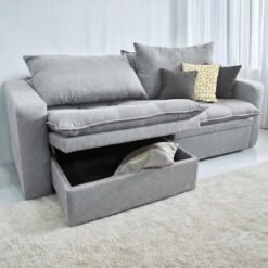 Sofá Retrátil Baú Versate 2,40 m Linho Cinza - ARJAN DECOR