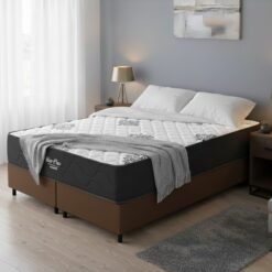 Colchão Queen Star Plus 25 cm D26 Molas Ensacadas + Base Box Simples Corino Marrom – INOVAFLEX + ALTO NÍVEL
