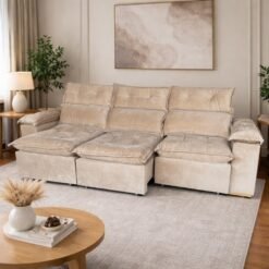 Sofá Retrátil e Reclinável Imperial 2,75 m Veludo Jolie Bege 03 - IMPERIAL DECOR