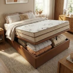 Colchão Casal Toronto 30 cm D28 Molas Ensacadas + Base Baú Corino Marrom – ECOTEC + ALTO NÍVEL