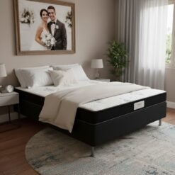 Colchão Casal Light 12 cm D20 + Base Simples Corino Preto – ECOTEC + BIOSTAR