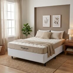 Colchão Casal Fit 25 cm D45 + Base Simples Corino Branco – ORTOBOM + BIOSTAR