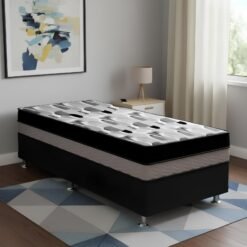 Colchão Solteiro ISO Dupla Face 20 cm D28/D33 + Base Simples Corino Preto – ORTOBOM + ALTO NÍVEL