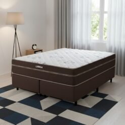 Colchão Queen Lisboa 24 cm D28 Molas Ensacadas + Base Simples Corino Marrom – ECOTEC + ALTO NÍVEL