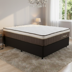 Colchão Casal Rondopremium 32 cm D33 Molas Ensacadas + Base Simples Corino Preto – RONDOMÓVEIS + BIOSTAR