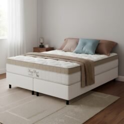 Colchão Queen King Best 28 cm D28 Molas Ensacadas + Base Simples Corino Branco – ANJOS + BIOSTAR